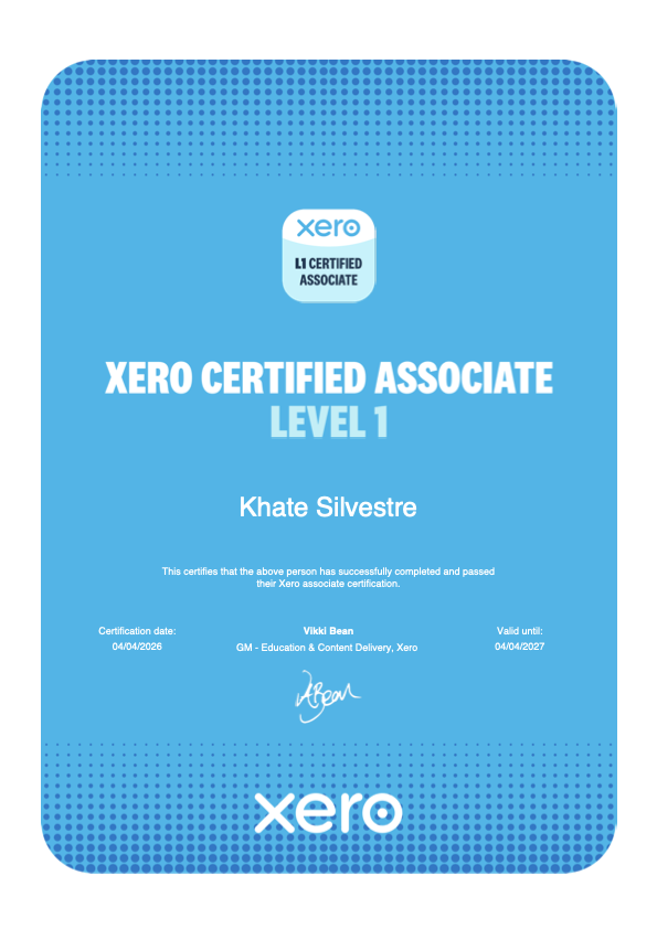 Xero Certified Associate Level 1 — Khate Silvestre